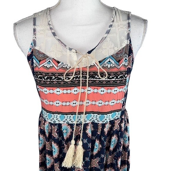 New Umgee Sleeveless Dress Tunic Small Blue Boho Lightweight Lace Feminine - Picture 8 of 11